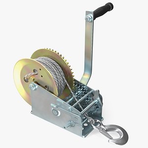 Hand Crank Winch with Steel Cable 3D