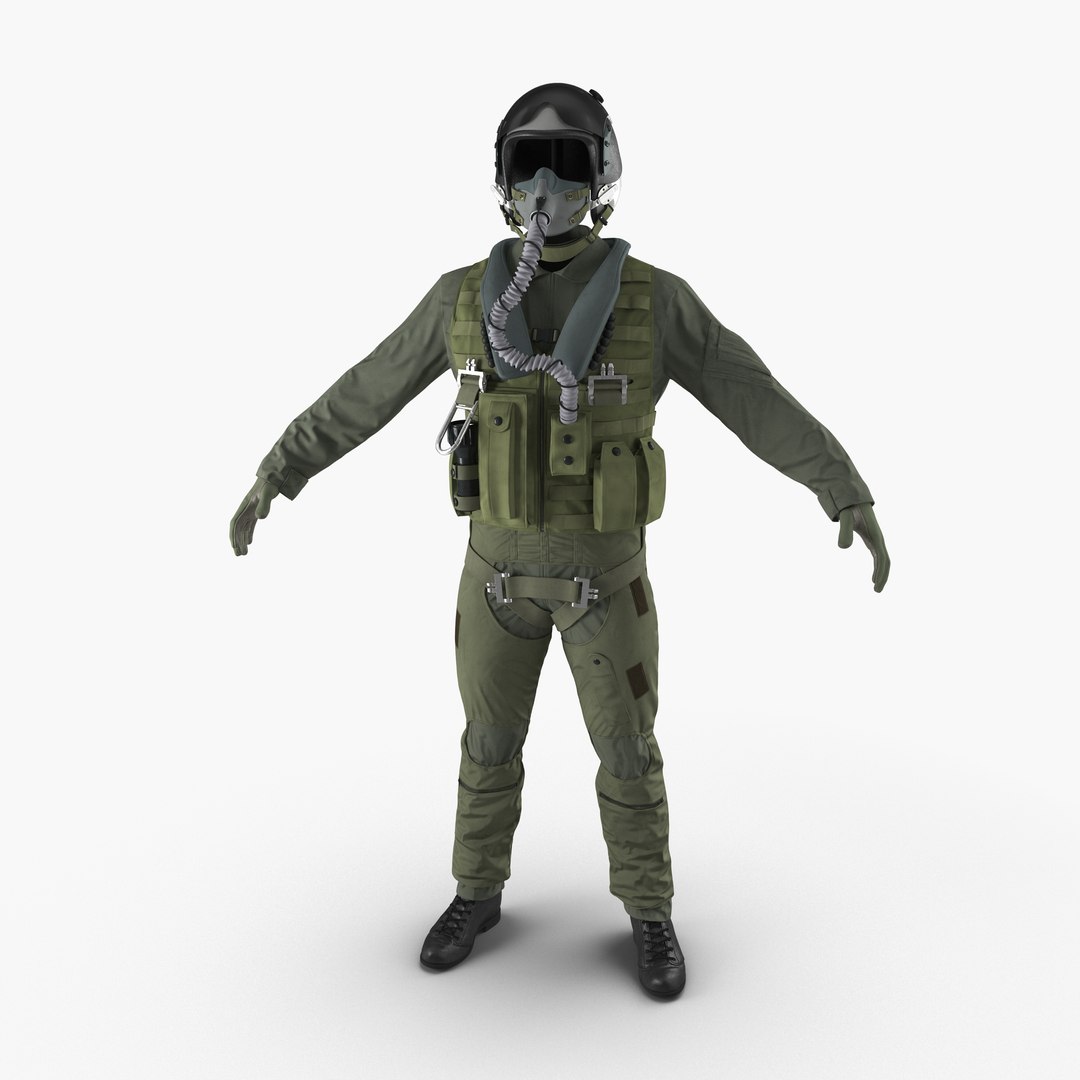 US Military Jet Fighter Pilot Uniform 3D model preview