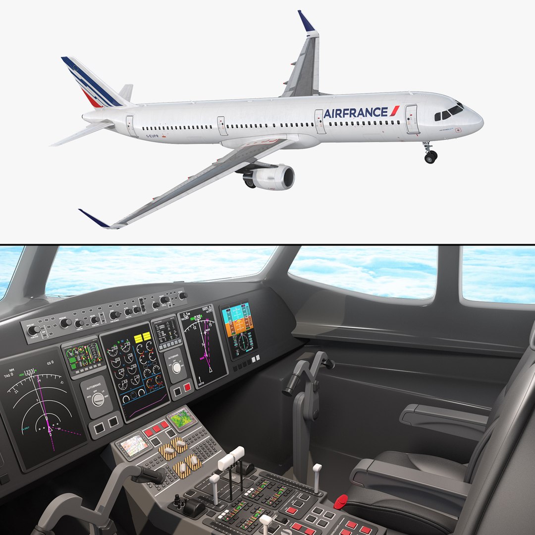Airbus A321 Air France with Interior Rigged 3D Model 3D model preview