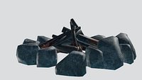 Stone Fire Pit 3D Model - Campfire Ring with Firewood Logs for Garden Backyard Scene fire pit