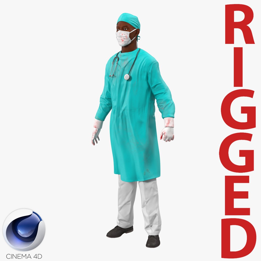 Male African American Surgeon 2 Rigged for Cinema 4D 3D Model 3D model preview