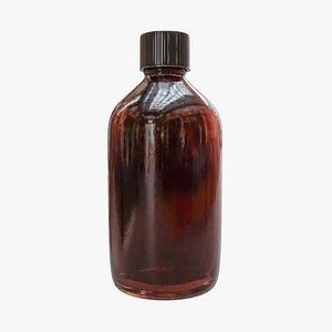 Medium Amber Boston Round Glass Bottle With Black Ribbed Screw Cap 3D model