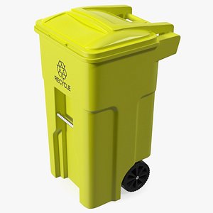 Yellow Recycle Bin with Wheels 3D model