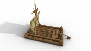 Wooden stylized raft PBR low-poly game ready Low-poly 3D model