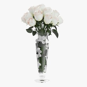 3d bouquet white roses glass vase