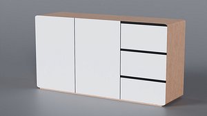 Low Poly white wood 2 door 3 drawers dresser 3D Model StemCell certified 4K PBR Textures