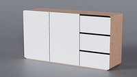 Low Poly white wood 2 door 3 drawers dresser 3D Model StemCell certified 4K PBR Textures