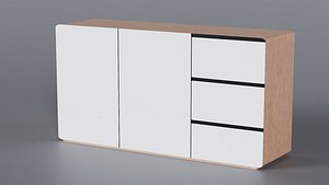 Low Poly white wood 2 door 3 drawers dresser 3D Model StemCell certified 4K PBR Textures