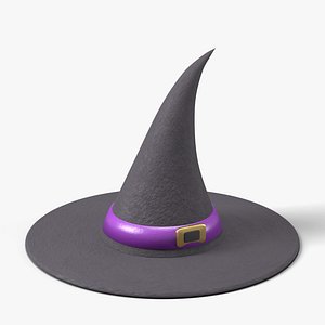 Crooked Witch Hat with Purple Band and Gold Buckle - Halloween Prop