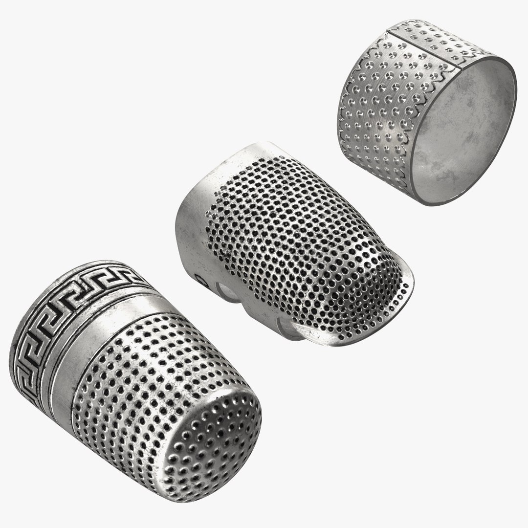 Quilting Thimbles Silver Set 3D model preview