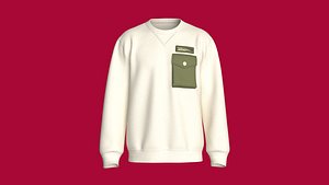 Men Oversize Crewneck Sweatshirt With Utility Pocket 3D model