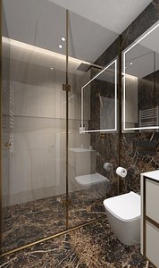 Luxurious shower room with brown tiles