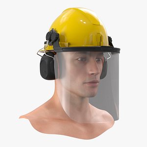 Industrial Safety Helmet on Head with Face Shield