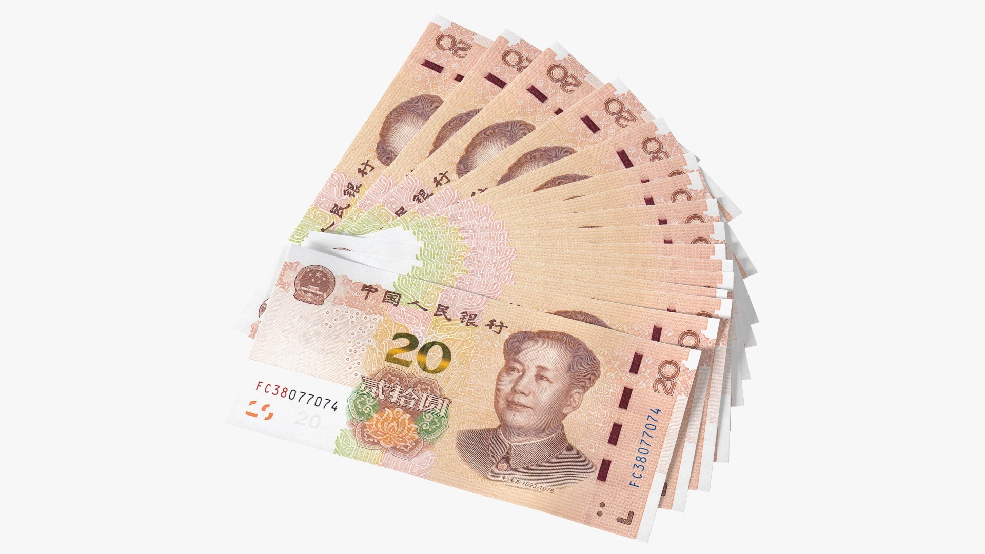 3D Fan of Chinese 20 Yuan 2019 Banknotes model - TurboSquid 1747738