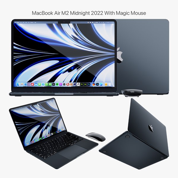 modelo 3d Apple MacBook Air M2 Medianoche 2022 con Magic Mouse 