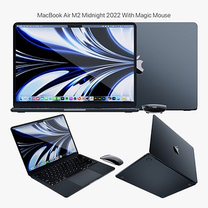 3D Model Apple MacBook Air M2 Starlight 2022 With Magic Mouse