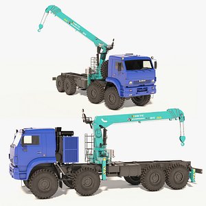 Hyundai HLC 8016 Crane Equipment on Kamaz Truck Rigged for Maya 3D model