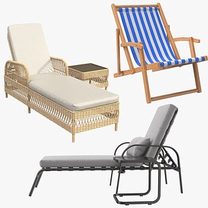 Three Detailed Sun Loungers 3D model