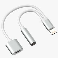 Lightning Jack Audio Aux Adapter Splitter Siver-White