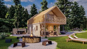 3D Alpine Style House Bungalow Chalet basic blue print plans model