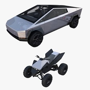 Tesla Cybertruck and Cyberquad Pack with interior and chassis