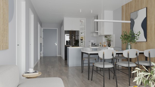 3D Living Room - Kitchen Interior 25