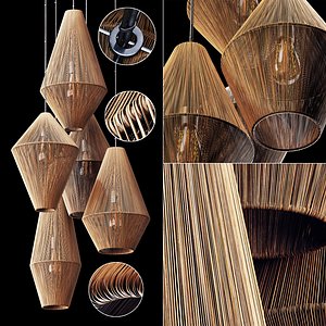 3D Lamp wood rattan wicker Cone n4 model