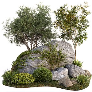 3D model Rocks  Plants Combination
