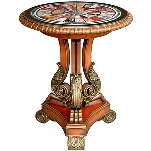 3D Round wooden classic carved side table coffee table stand 3D model model
