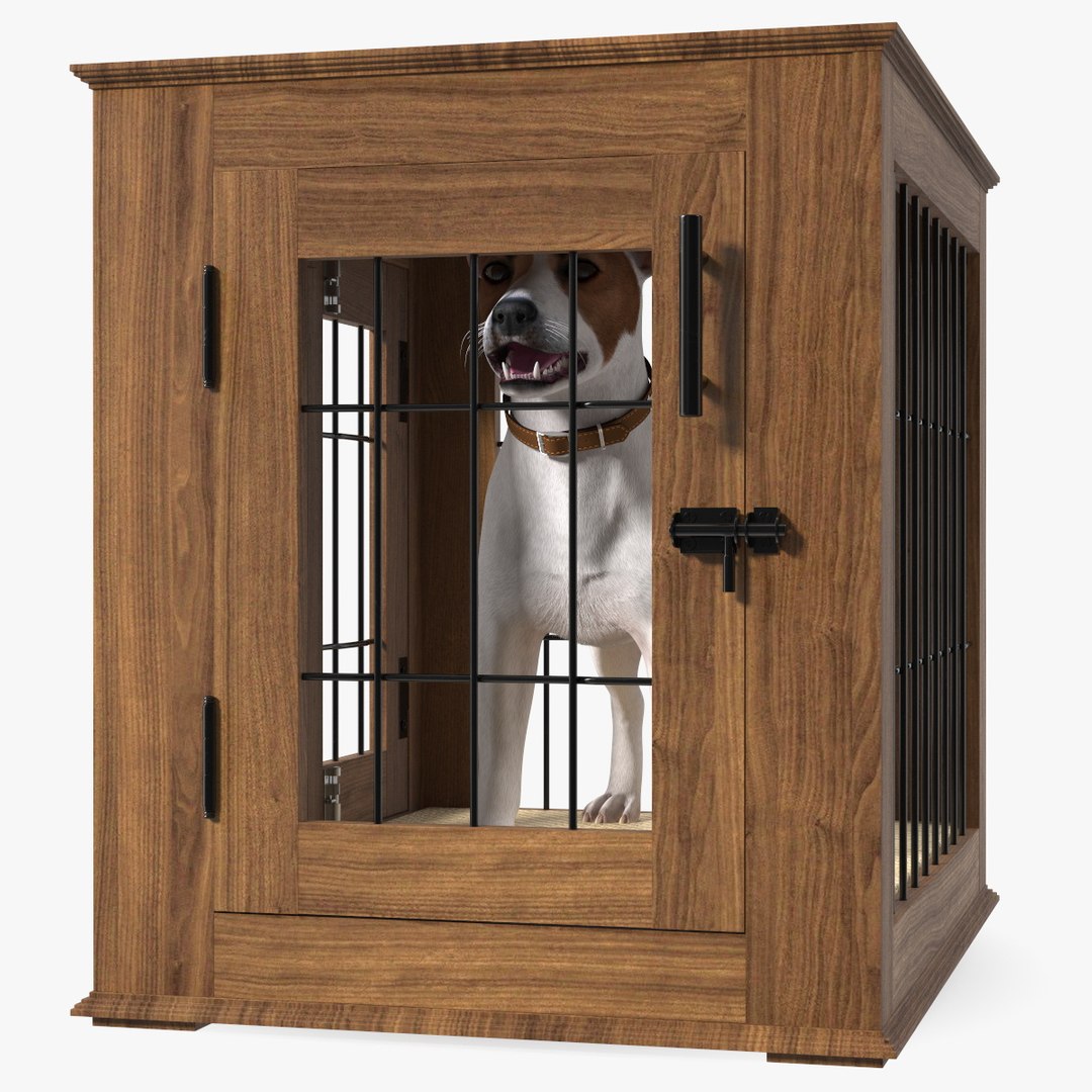 Furniture Dog Crate with Dog Fur 3D model preview