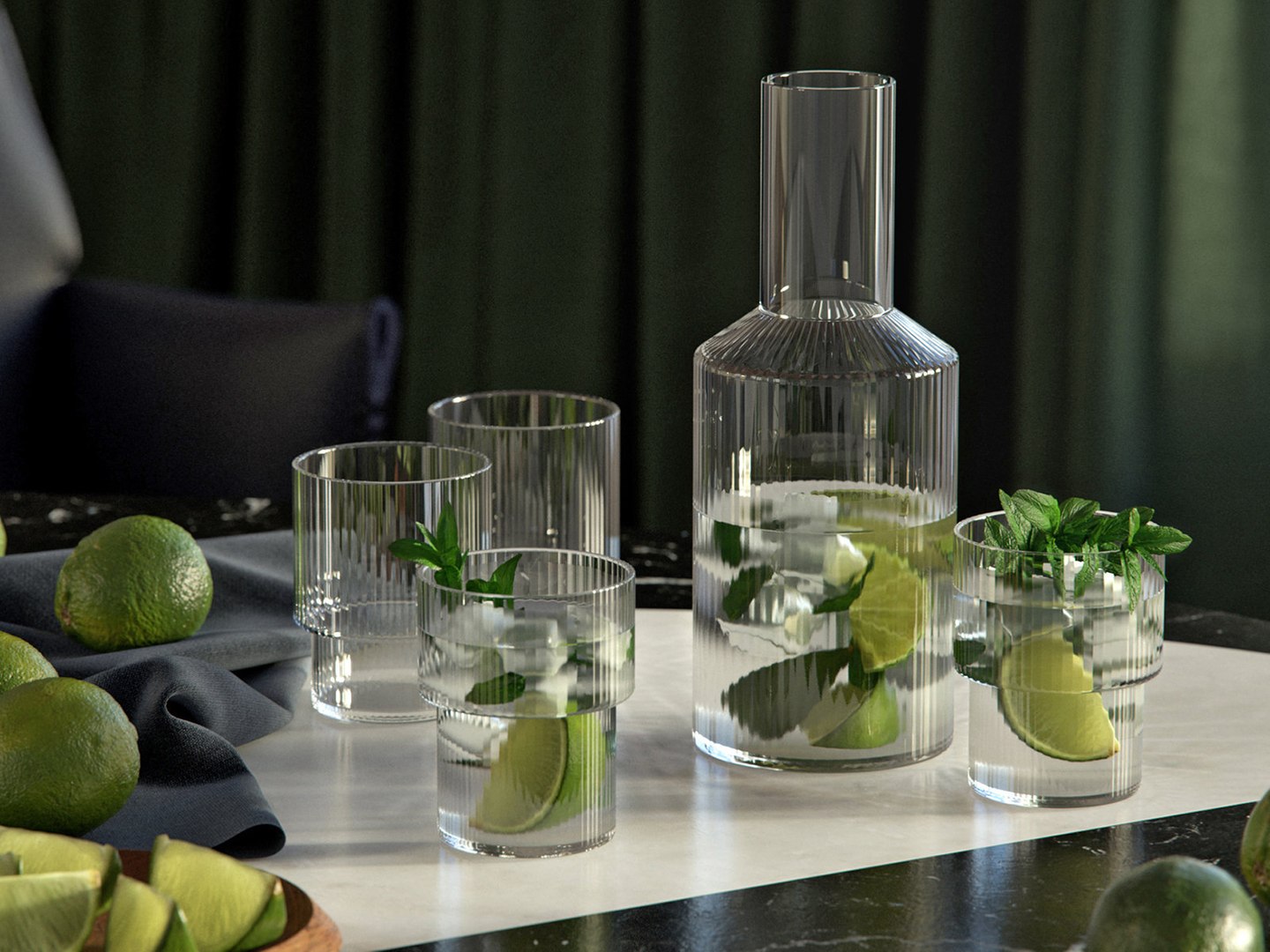 3D Ripple Glass Tableware Set - TurboSquid 2160970