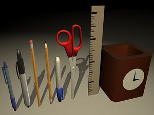 3d set office desk model