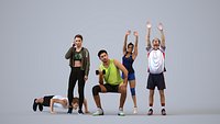 Basics0850 - A set containing 5 models of male and female adults standing in sport attire doing exer