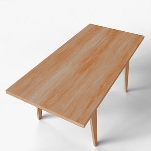 Natural Wooden Table with Tapered Legs 3d Model