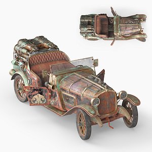 3D Rusty Old Steampunk Convertible Rigged
