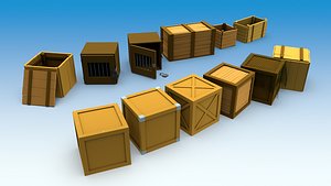 Boxes set Low-poly 3D model