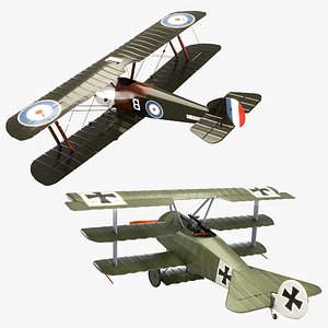3D model Sopwith Camel F1 VS Fokker DR1 Collection