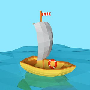 3D cartoon sailing boat model