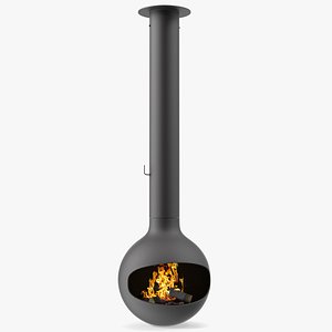 Fireplace Bathyscafocus Porthole with Fire and Wood 3D model