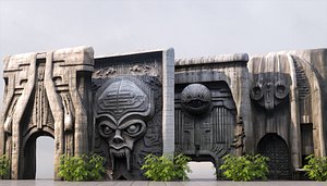 Brutalist Gate Walls Pack 3D model