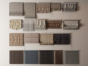 3D Modern Roman Shades Window Blinds Treatment Decor Pack PBR model