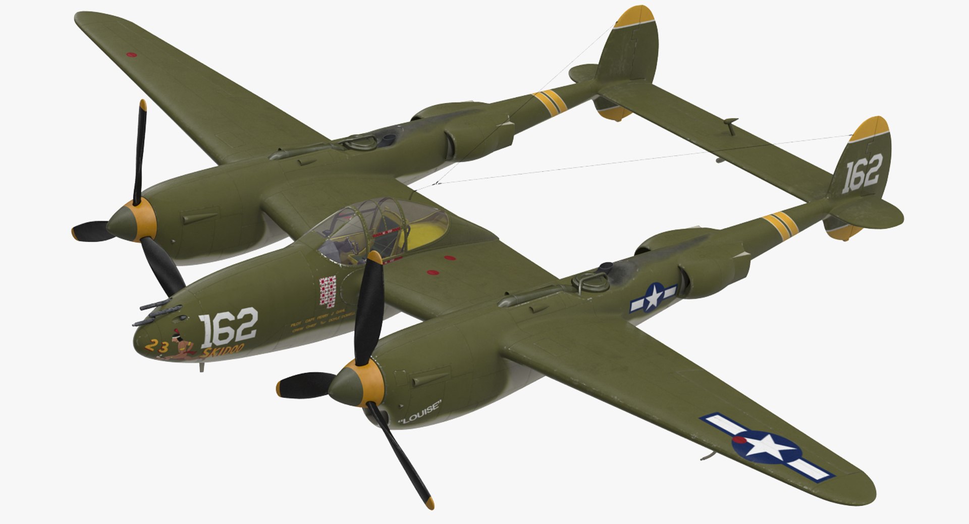 Lockheed P-38 Lightning US WWII Fighter Rigged 3D model preview