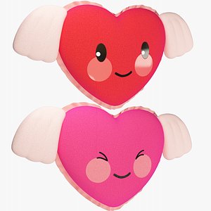 set stuffed hearts wings 3D model