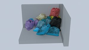 Small Garbage bags pile in interior street corner 3D model
