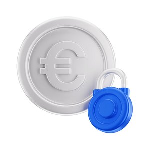 Coin Euro Lock Small Icon 3D