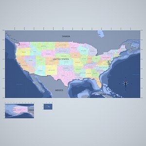 USA 3D Map-Lat and Long Coordinates-Counties-Standard 3D