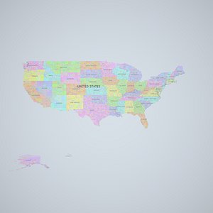 USA 3D Map-Lat and Long Coordinates-Counties-Standard 3D