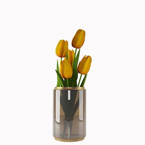 3D model Orange tulips bouquet in a vase