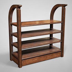 Antique Wooden Bookshelf - Medieval Library Bookcase model