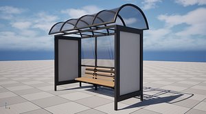Bus Stop Station PBR Low Poly 3D model